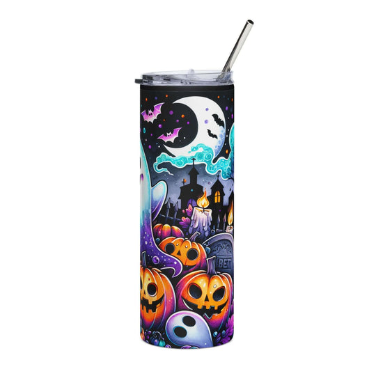 20oz Stainless Steel Tumbler — Halloween Ghosts, Jack‑o'Lanterns & Moon Glow Mug Printify