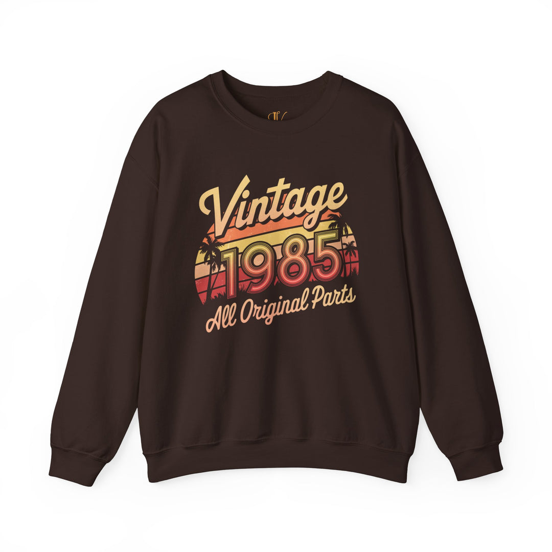 Vintage 1985 Sunset Crewneck Sweatshirt Sweatshirt Printify S Dark Chocolate