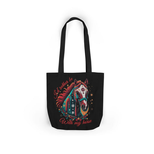 I'd Rather Be With My Horse Christmas Tote Bag Accessories Printify 13" × 13'' Black