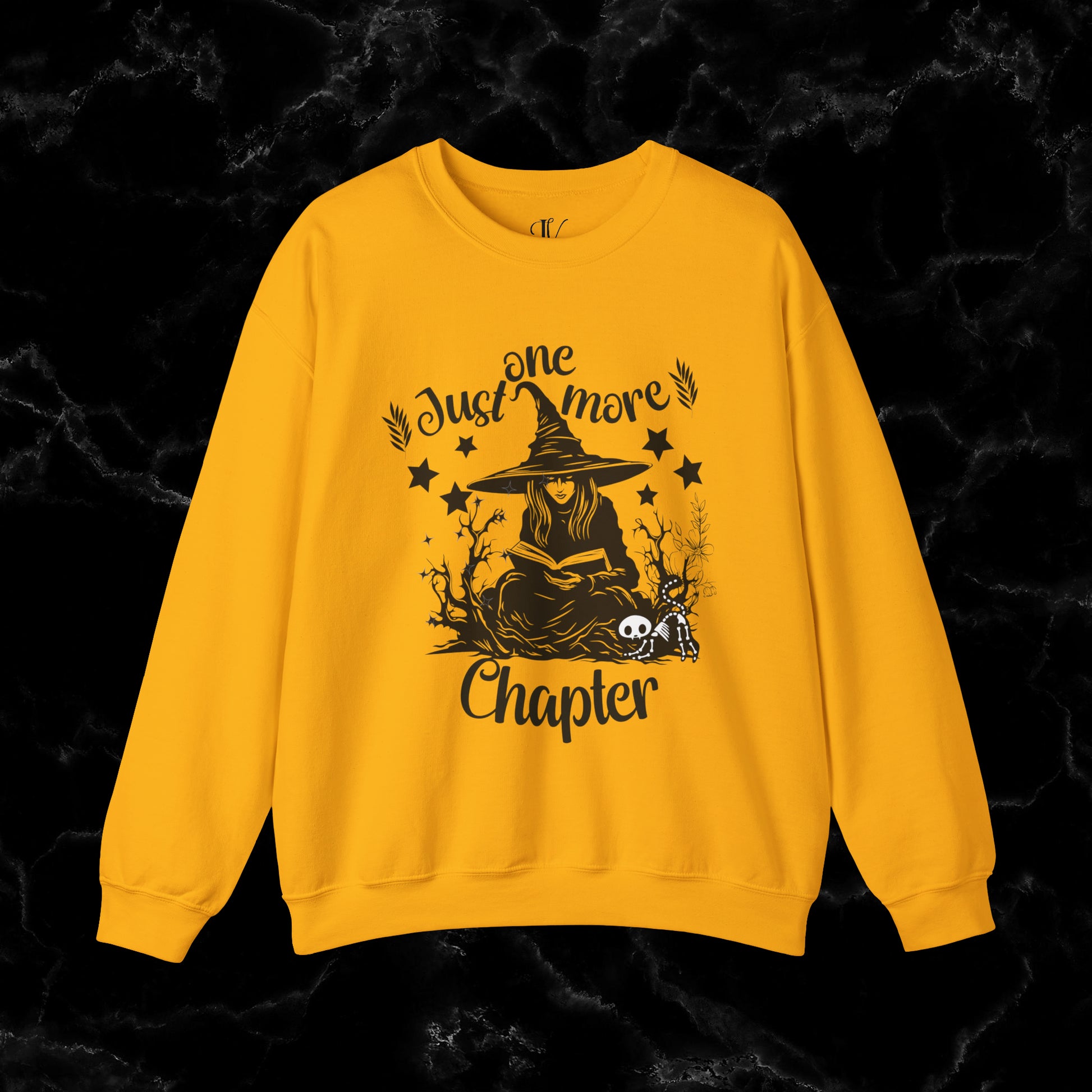 One More Chapter Sweatshirt - Book Lover Gift, Librarian Shirt, Reading Witch - Cozy Sweatshirt for Book Lovers Halloween Sweatshirt S Gold 