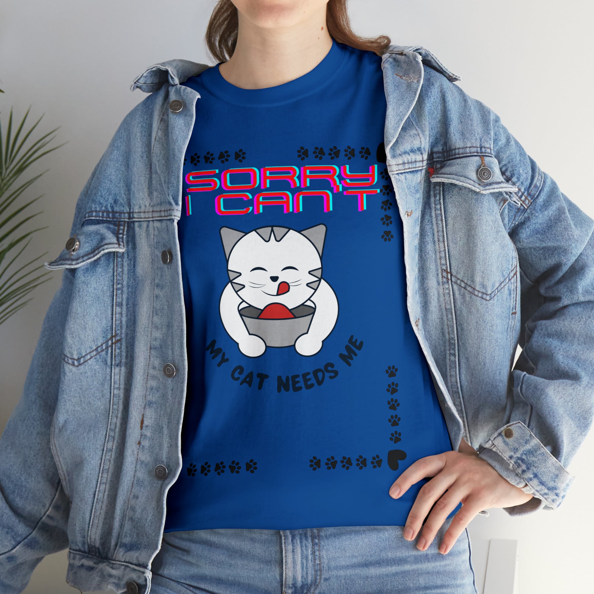 Sorry I Can't My Cat Needs Me T-Shirt | Cat Mom Shirt | Cat Lover Gift | Cat Mom Gift | Animal Lover Gift for Women T-Shirt Royal S 