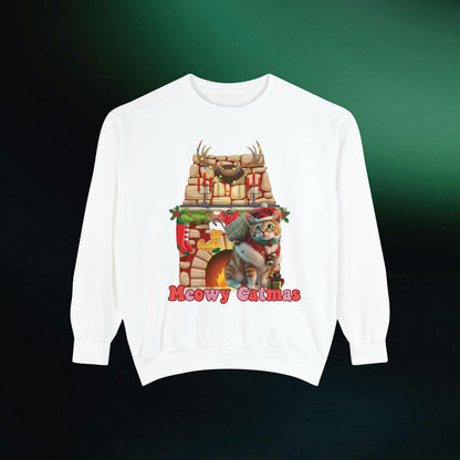 Funny Christmas Cat Sweatshirt | Meowy Christmas Cat Sweater | Christmas Gifts for Cat Lovers - Christmas Lights Shirt, Christmas Cats Shirt Sweatshirt White S 