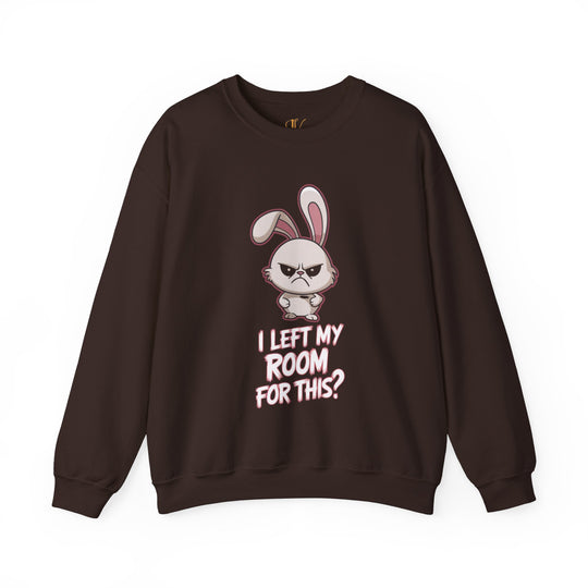 Crewneck Sweatshirt - 'I Left My Room For This' Bunny Sweatshirt Printify S Dark Chocolate