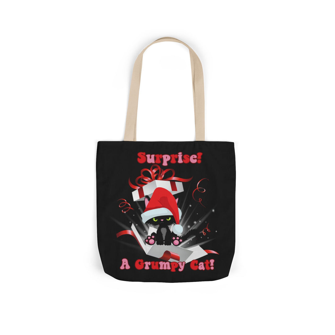 Canvas Tote Bag Grumpy Cat Christmas Surprise Accessories Printify 16" × 16'' Beige