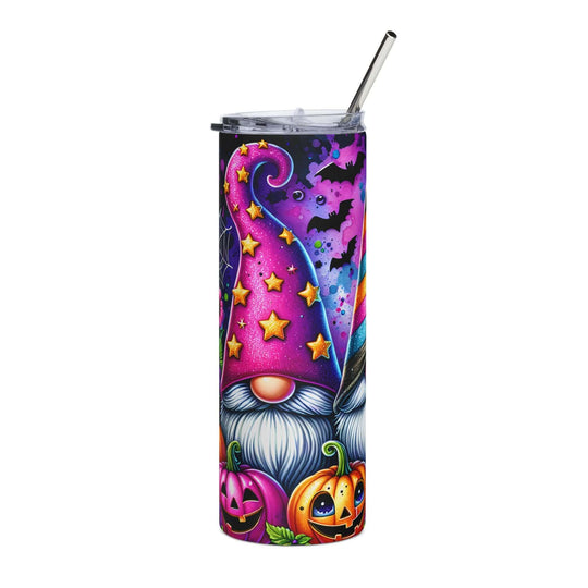 20oz Stainless Steel Tumbler — Cute & Spooky Gnomes with Pumpkins, Bats & Spiderwebs Mug Printify
