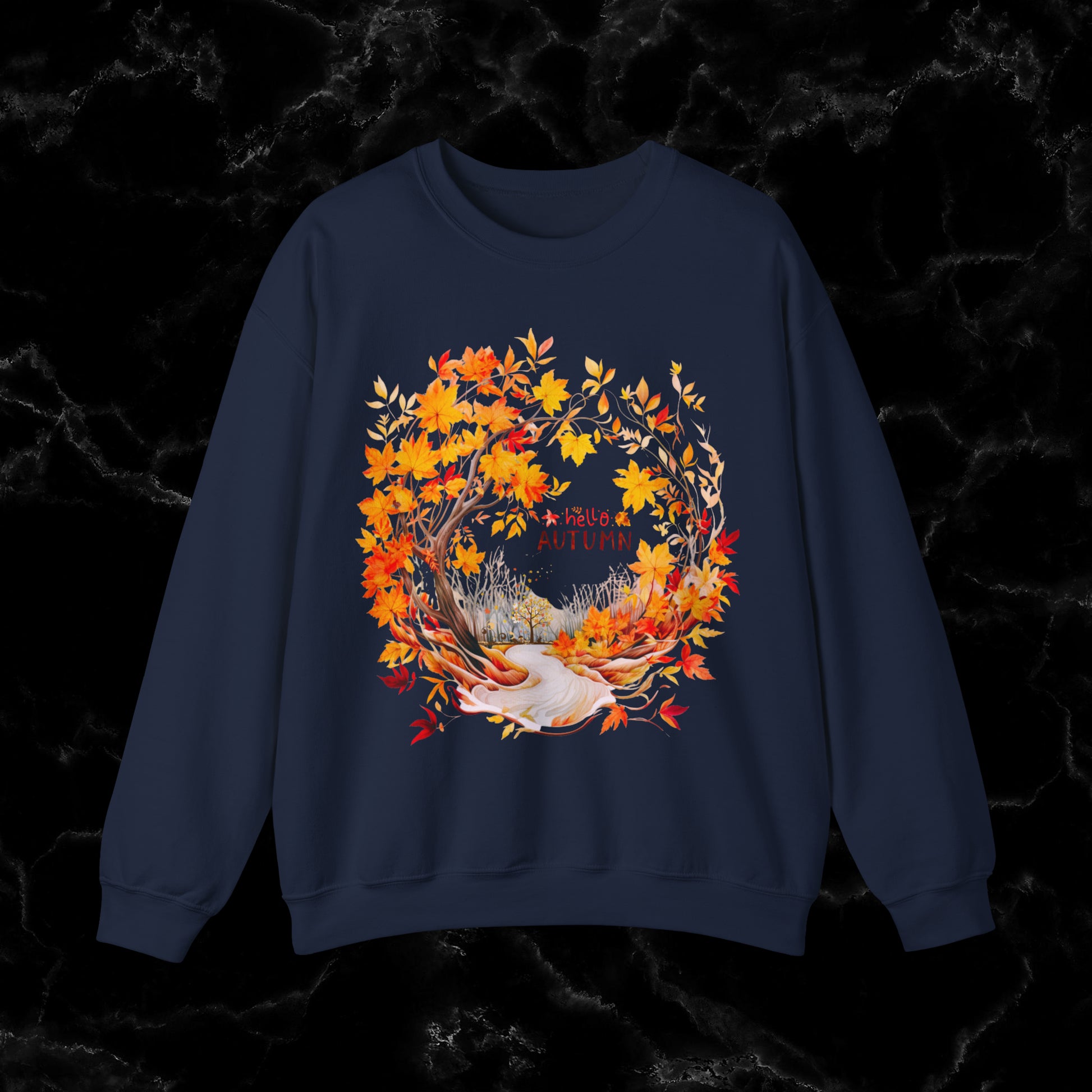 Hello Autumn Sweatshirt | Fall Design | Fall Seasonal Sweatshirt | Autumn Design For Fall Lover Sweatshirt M Navy 