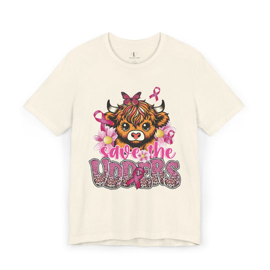 Breast Cancer Highland Cow Save the Udders T-Shirt