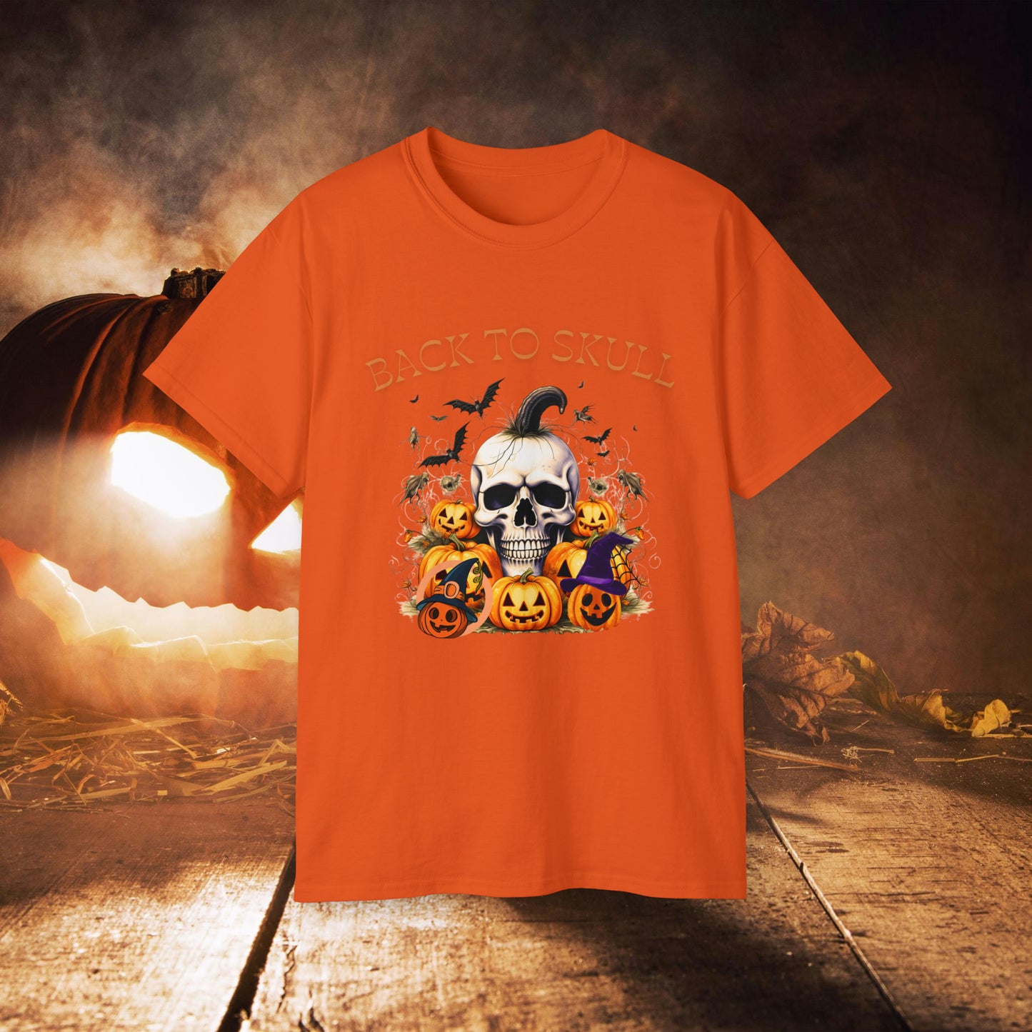 Back to Skull Halloween Tee | Unisex Ultra Cotton Classic Fit | Back To Skull T-Shirt Orange S 