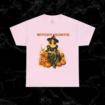 Witchy Auntie Cotton T-Shirt - Cool Aunt, Aunt Halloween, Perfect Gift for Aunts T-Shirt Light Pink S 