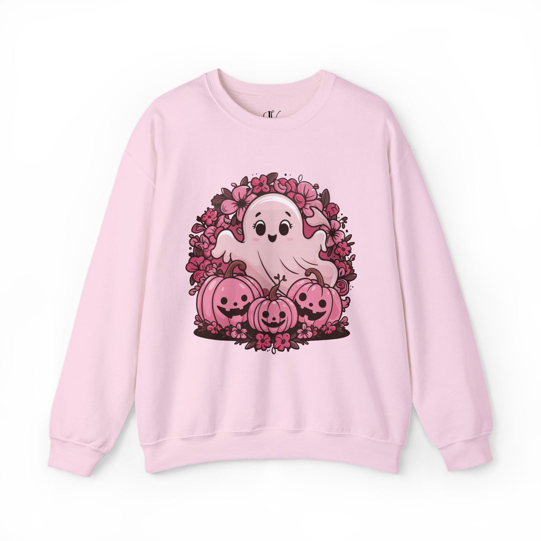 Cute Pink Ghost Halloween Sweatshirt Sweatshirt Printify S Light Pink