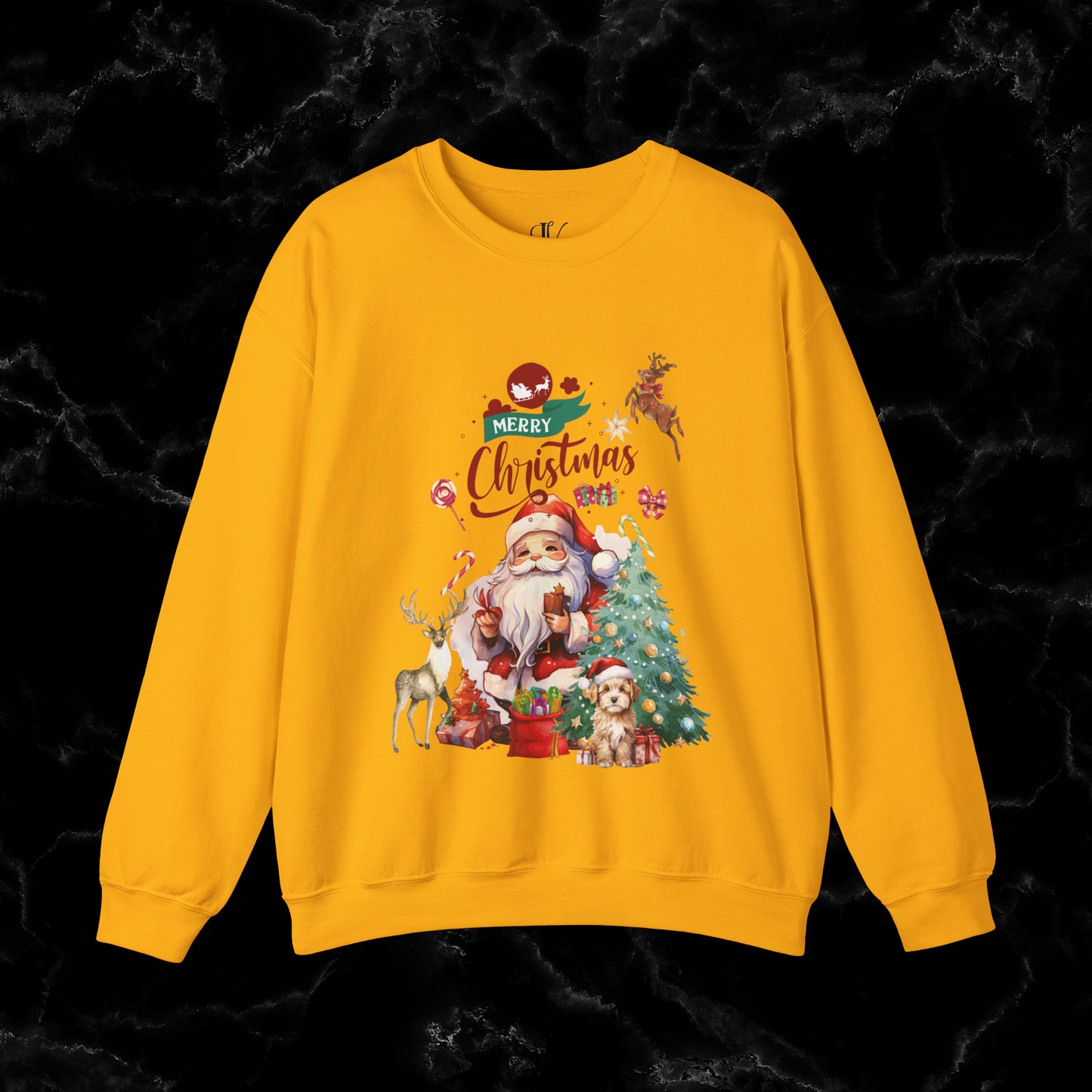 Merry Christmas Sweatshirt | Christmas Shirt - Matching Christmas Shirt - Santa Claus Merry Christmas Sweatshirt - Holiday Gift - Christmas Gift Sweatshirt S Gold 