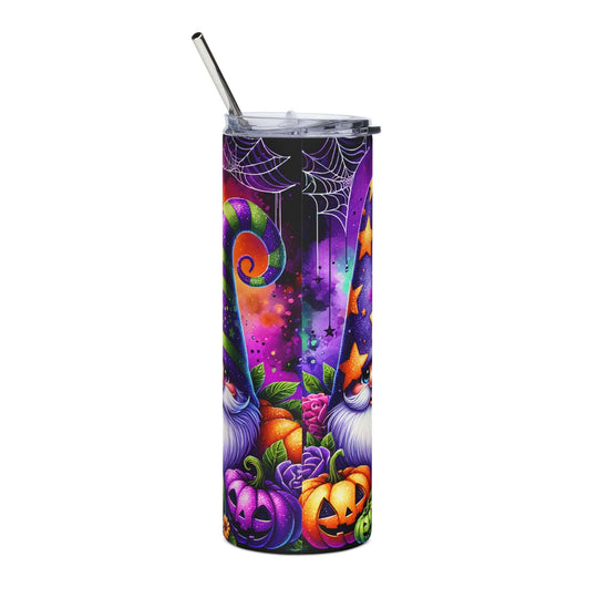 Halloween Gnome 20oz Stainless Steel Tumbler — Cute & Creepy Pumpkins, Bats & Spiderwebs Mug Printify
