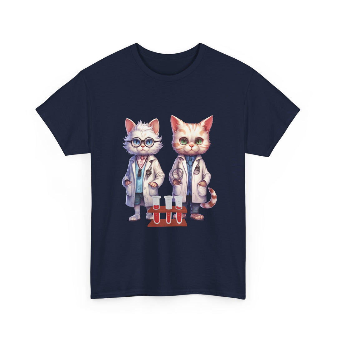 Cat Scientist Tee T-Shirt Printify Navy S