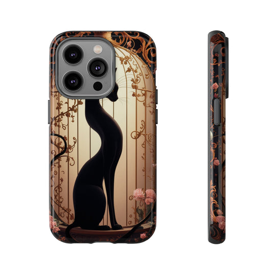 Gothic Tough Cases with Black Cat and Roses Phone Case Printify iPhone 14 Pro Glossy