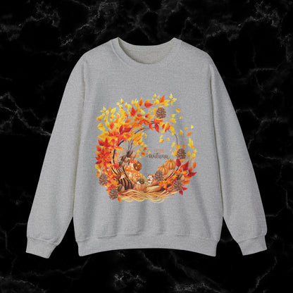 Hello Autumn Sweatshirt | Fall Design - Fall Seasonal Sweatshirt - Autumn Design Sweatshirt S Sport Grey 