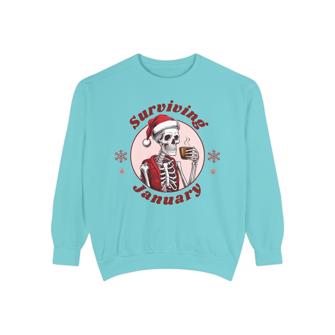 Surviving January Sweatshirt - Dark Humor Unisex Sweatshirt Sweatshirt Printify Chalky Mint S