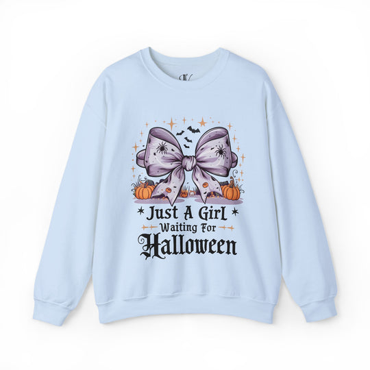 Just A Girl Waiting For Halloween Sweatshirt Sweatshirt Printify S Light Blue