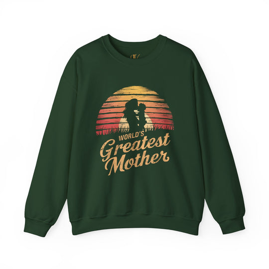 Mother & Child Sunset Silhouette Sweatshirt - World's Greatest Mother Sweatshirt Printify S Forest Green