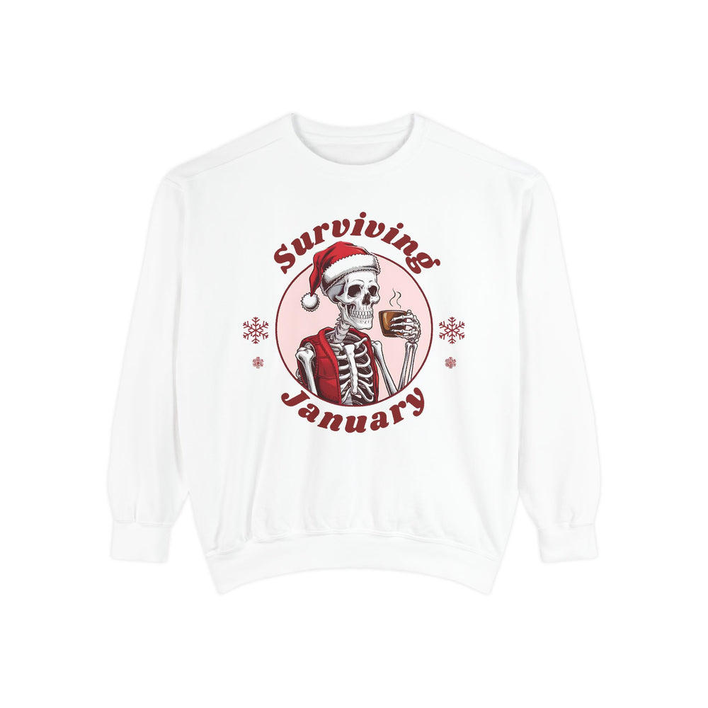 Surviving January Sweatshirt - Dark Humor Unisex Sweatshirt Sweatshirt Printify White S