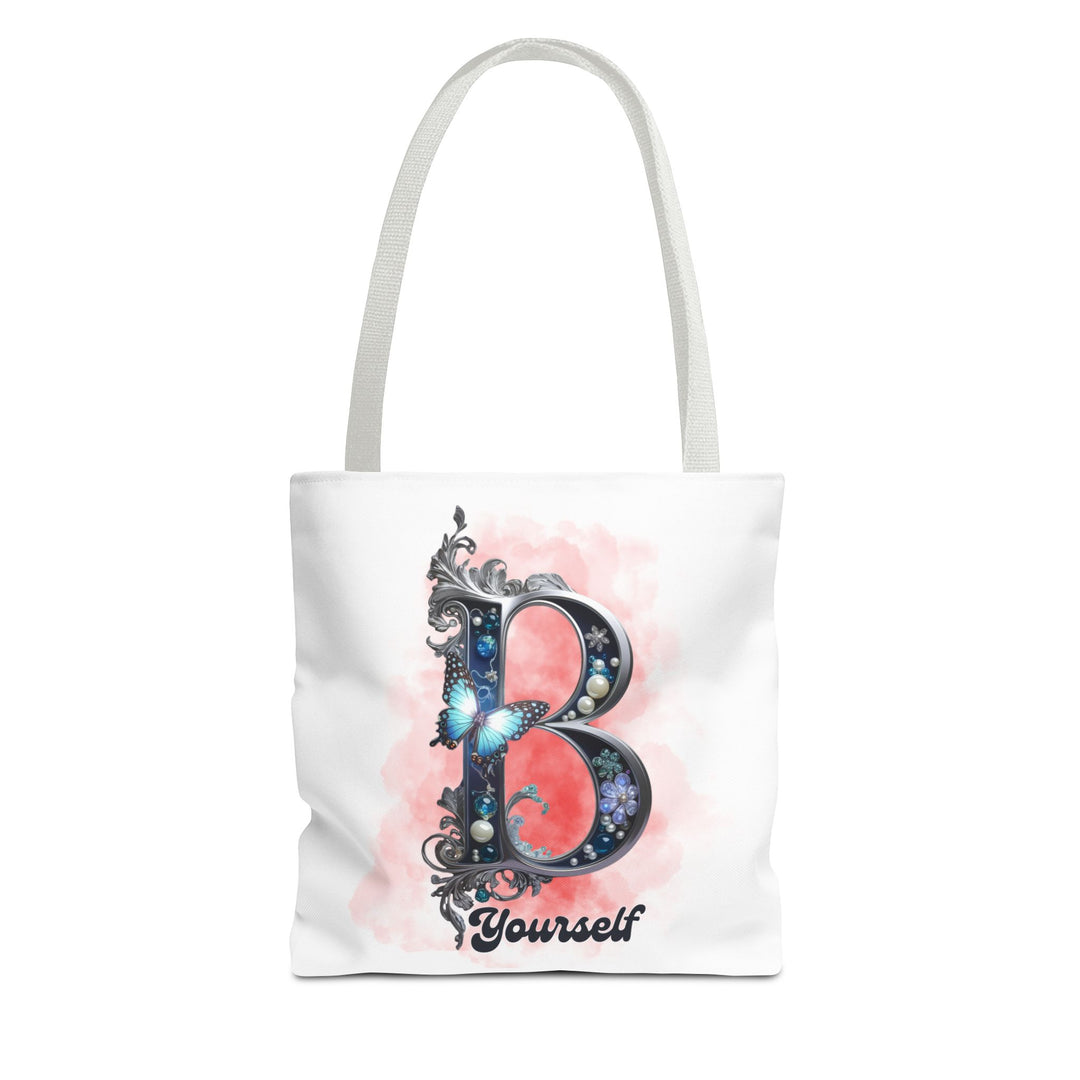 Elegant Feminine Tote Bag with Embellished 'B' and 'Yourself' Bags Printify 13" × 13'' White