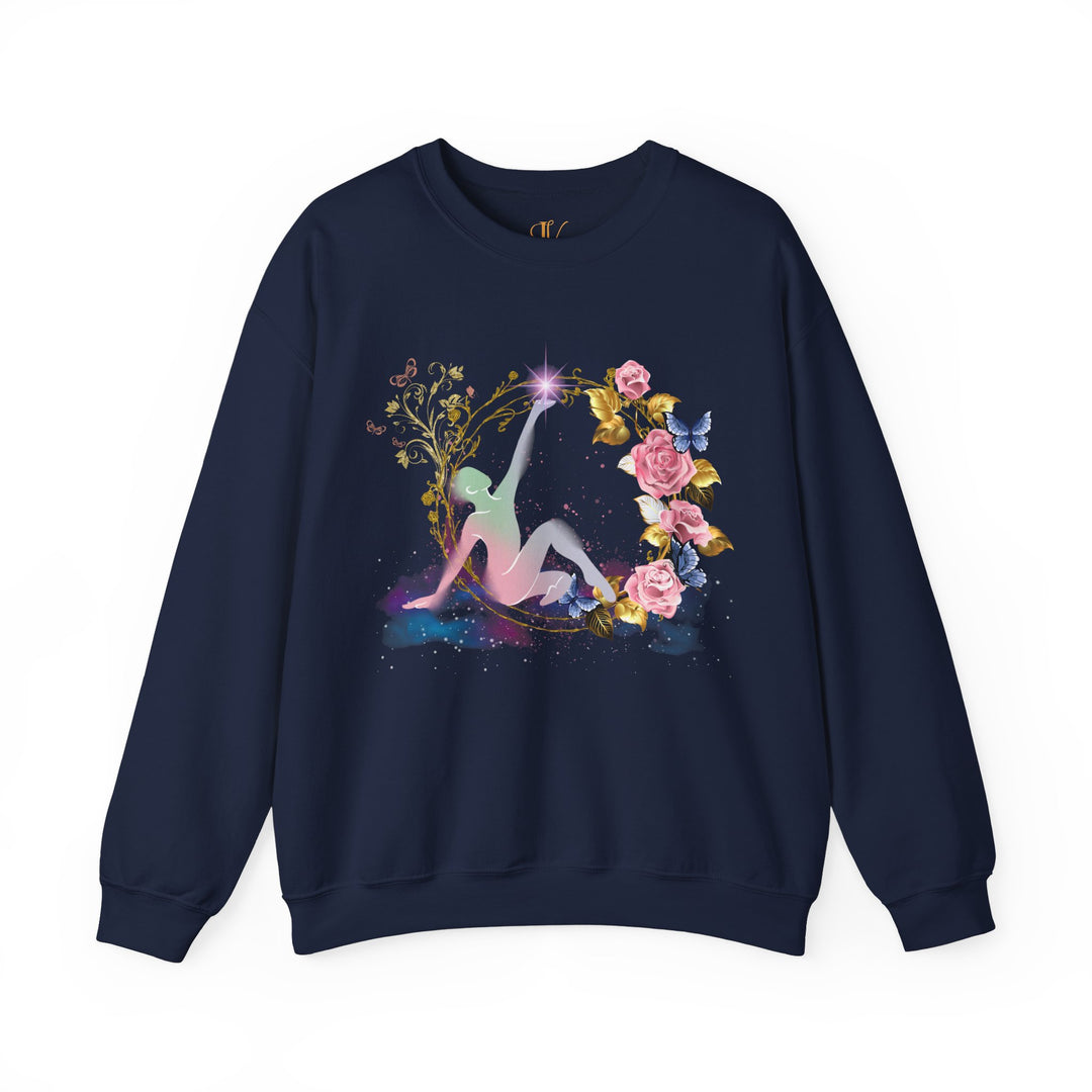 Cosmic Pastel Floral Sweatshirt Sweatshirt Printify S Navy