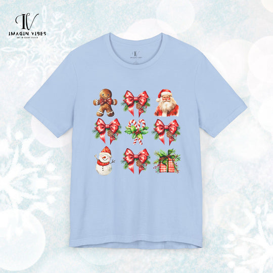 Christmas Unisex Tee Festive Santa Gingerbread Snowmen T-Shirt Printify Baby Blue XS