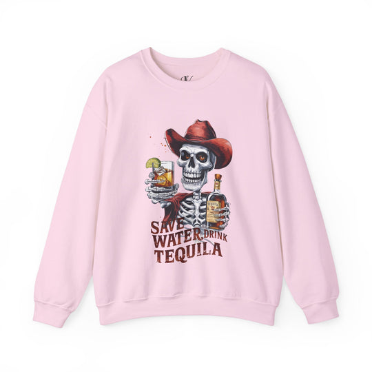 Sweatshirt - Save Water Drink Tequila Skeleton Sweatshirt Printify S Light Pink