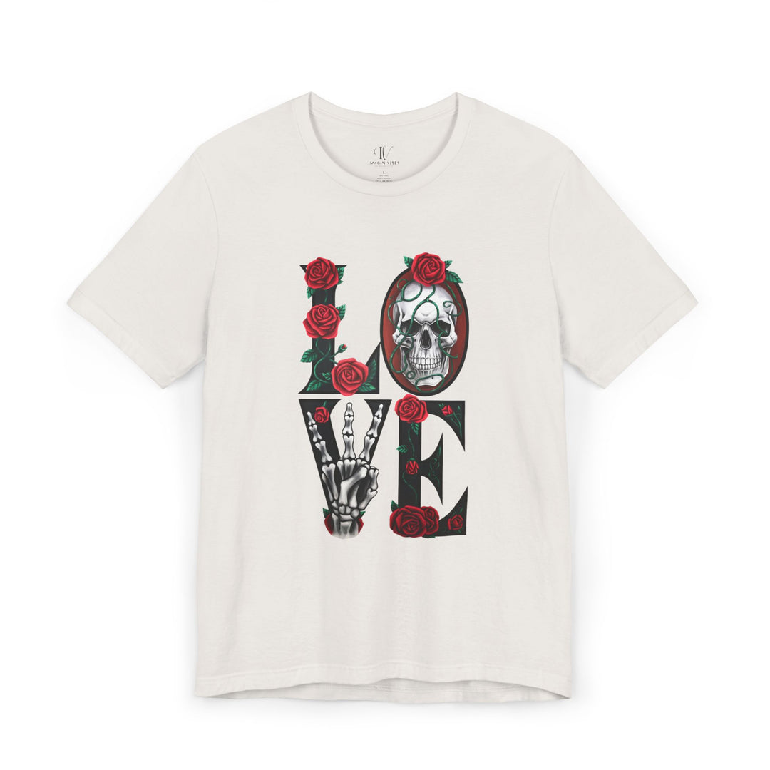 Love, Roses & Bones: Halloween T-Shirt T-Shirt Printify Vintage White XS