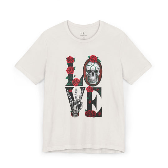 Love, Roses & Bones: Halloween T-Shirt T-Shirt Printify Vintage White XS