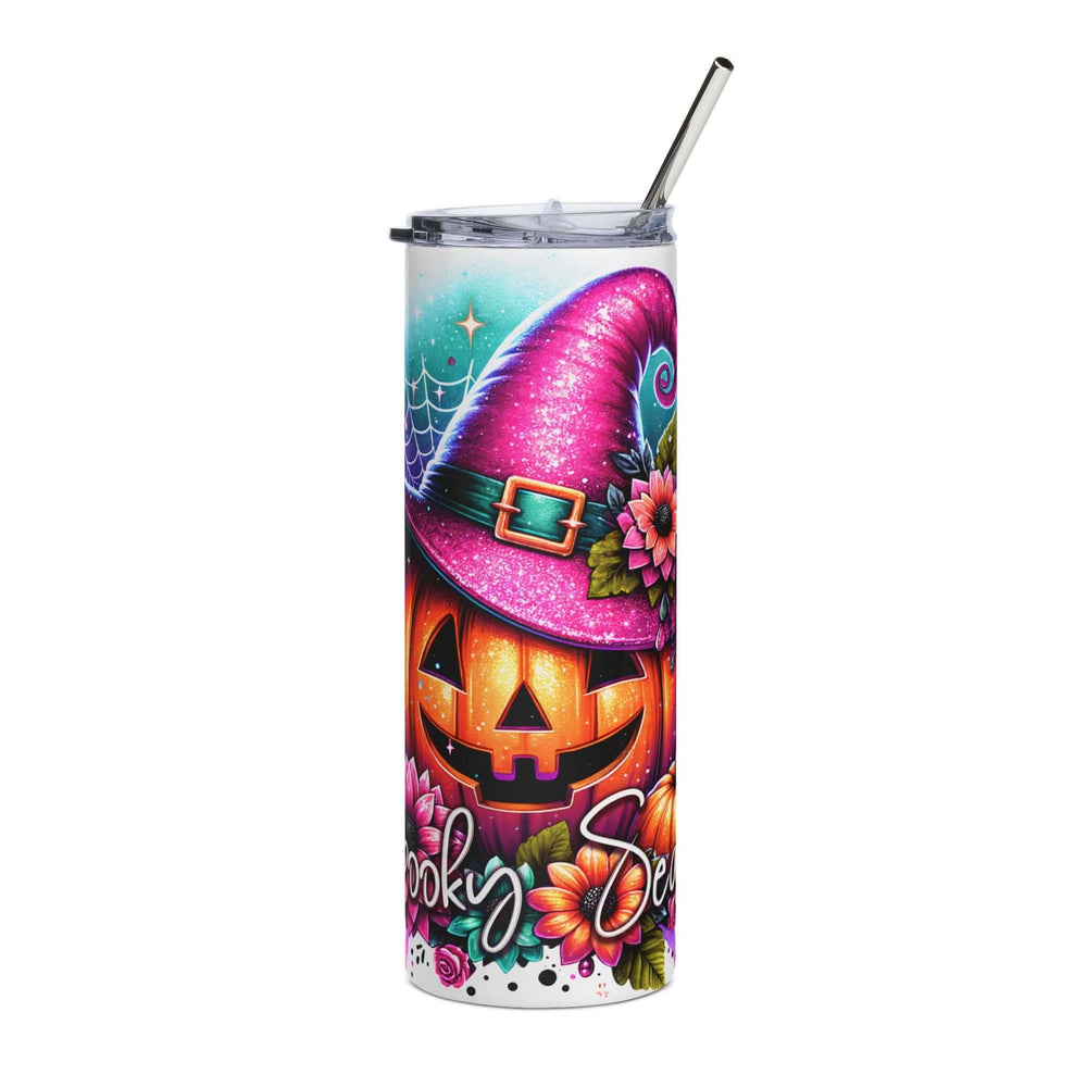 Spooky Season 20oz Stainless Steel Tumbler — Halloween Jack-o'-Lanterns & Bats Mug Printify