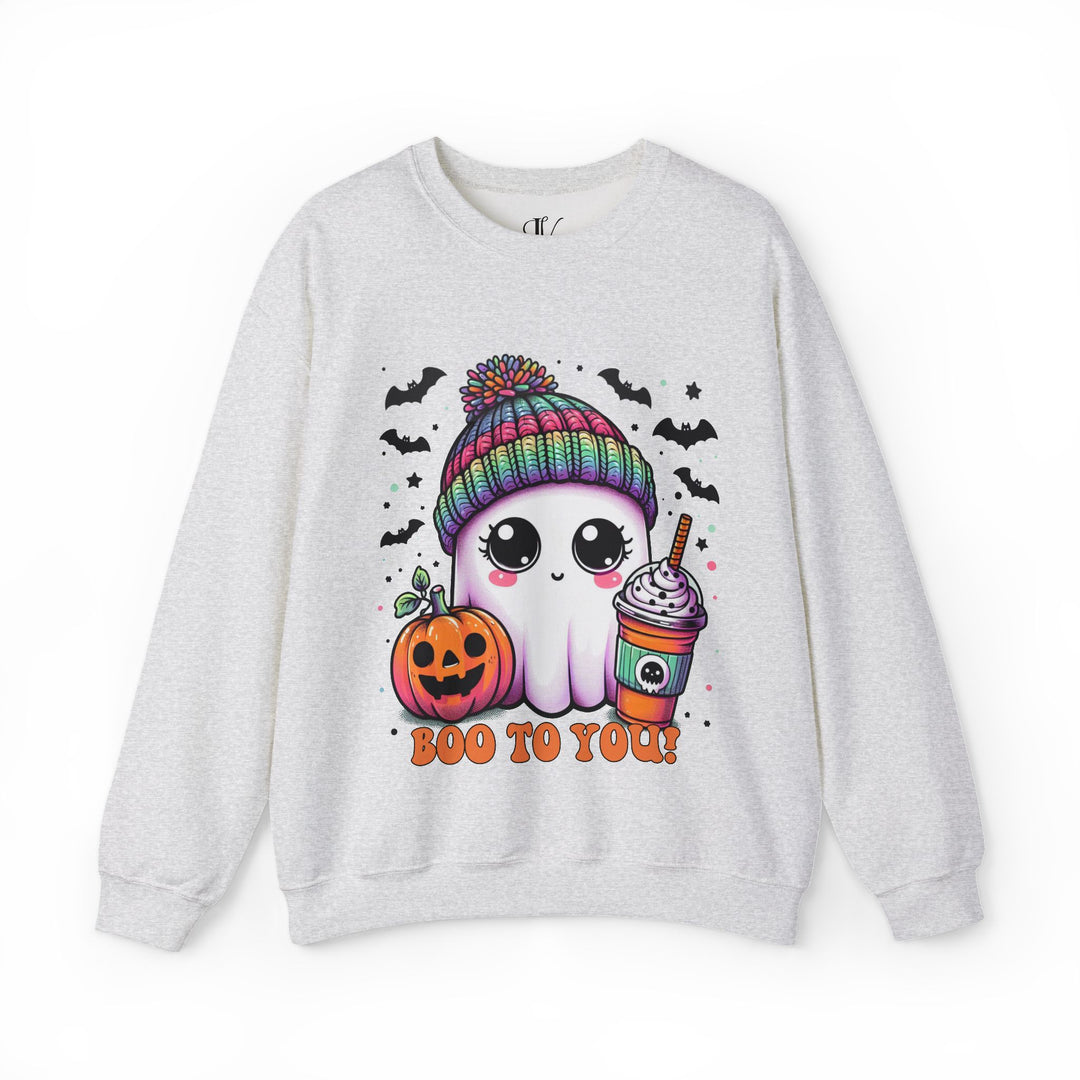 Cute Ghost Boo to You Halloween Sweatshirt Sweatshirt Printify S Ash