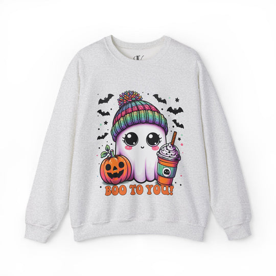 Cute Ghost Boo to You Halloween Sweatshirt Sweatshirt Printify S Ash
