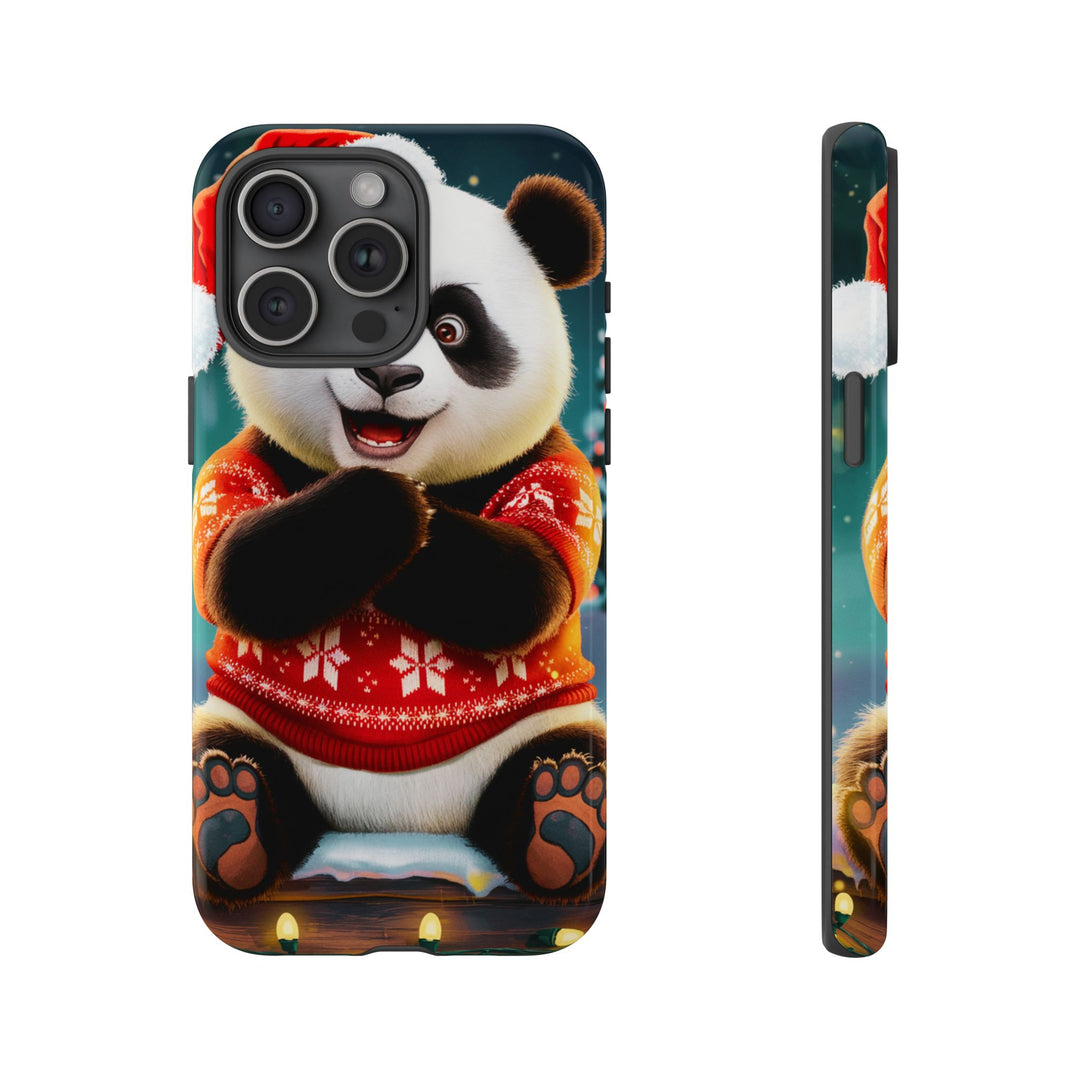 Phone Case - Festive Christmas Panda in Sweater Phone Case Printify iPhone 15 Pro Max Glossy