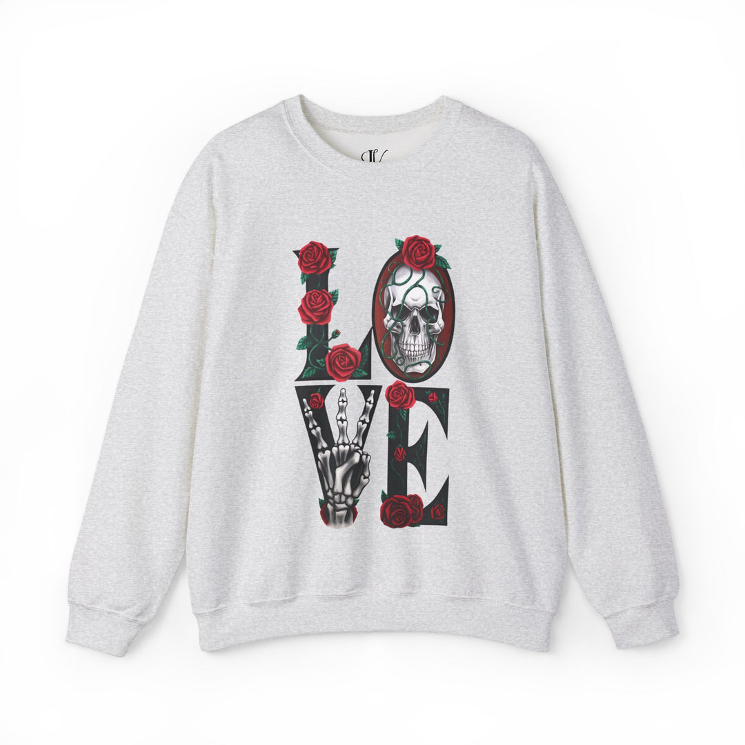 Love, Roses & Bones: Halloween Sweatshirt Sweatshirt Printify S Ash