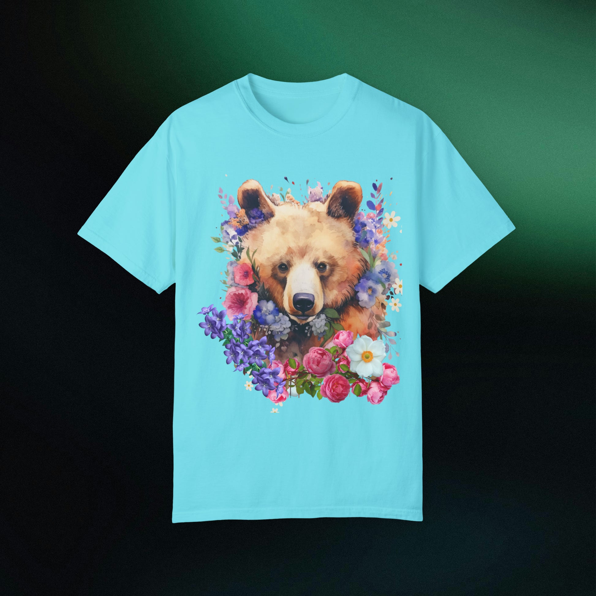 Floral Bear Shirt, Bear Shirt, Floral Bear Tee, Flower Bear Shirt, Animal Lover Tee, Bear Shirt, Bear Lover Gift, Wildlife Animals Tee T-Shirt Lagoon Blue S 
