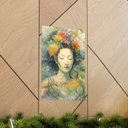 Quan Yin Poster - Goddess of Compassion, Spiritual Art Print, Guan Yin Wall Decor Poster 12″ x 18″ Matte 