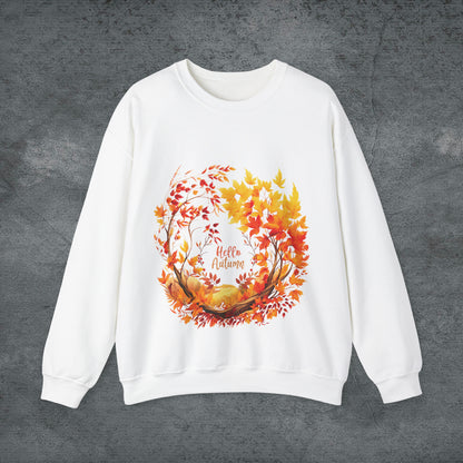 Hello Autumn Sweatshirt | Fall Design | Fall Seasonal Sweatshirt | Autumn Design I Love Fall Sweatshirt S White 