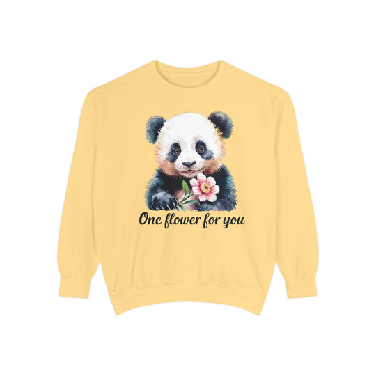 Panda Flower Garment-Dyed Sweatshirt Sweatshirt Printify Butter S