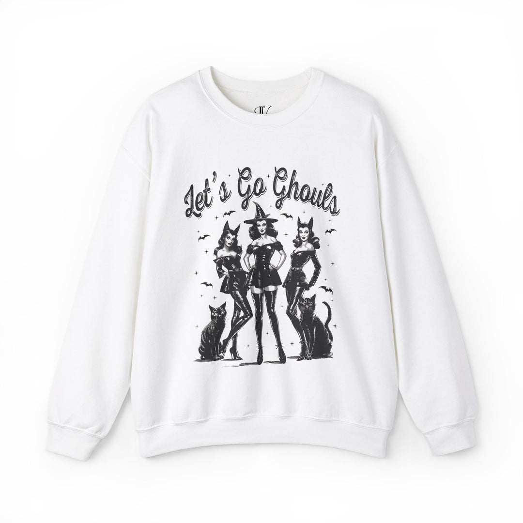 Let's Go Ghouls: Witchy Halloween Sweatshirt Sweatshirt Printify L White