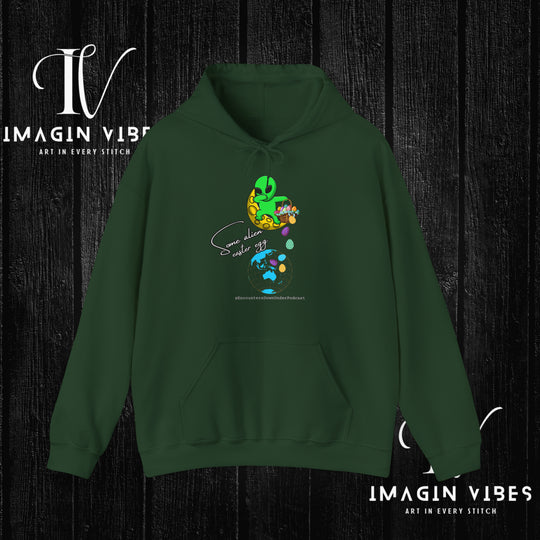 Encounters Down Under Podcast Double Side Print Hoodie, Some alien Easter Egg UFO, Podcast Hoodie Hoodie Forest Green S 