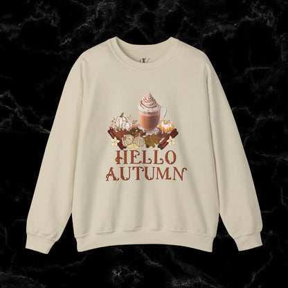Hello Autumn Jumper | Pumpkin Spice Latte Leaves Sweatshirt - Fall Fashion Sweatshirt S Sand 