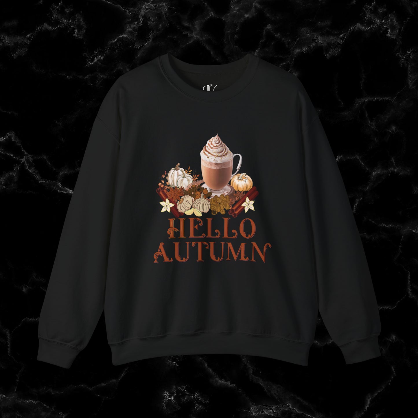 Hello Autumn Jumper | Pumpkin Spice Latte Leaves Sweatshirt - Fall Fashion Sweatshirt S Black 