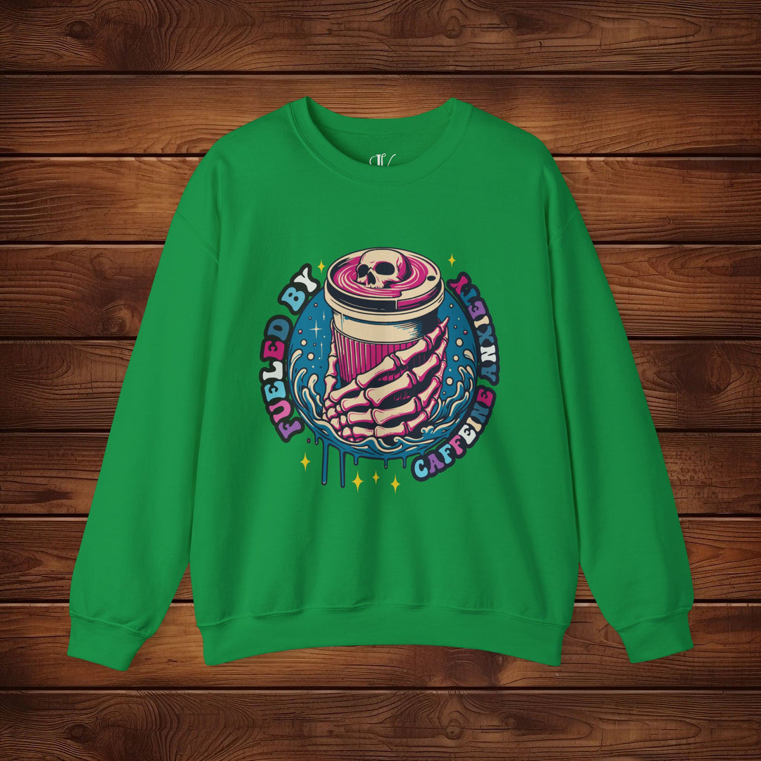 Fueled by Caffeine Anxiety Sweatshirt Sweatshirt Printify S Irish Green