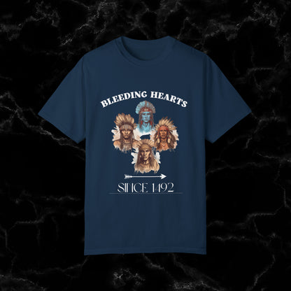 Native American Comfort Colors Shirt - Authentic Tribal Design, Nature-Inspired Apparel, 'Bleeding Hearts since 1492 T-Shirt True Navy S 