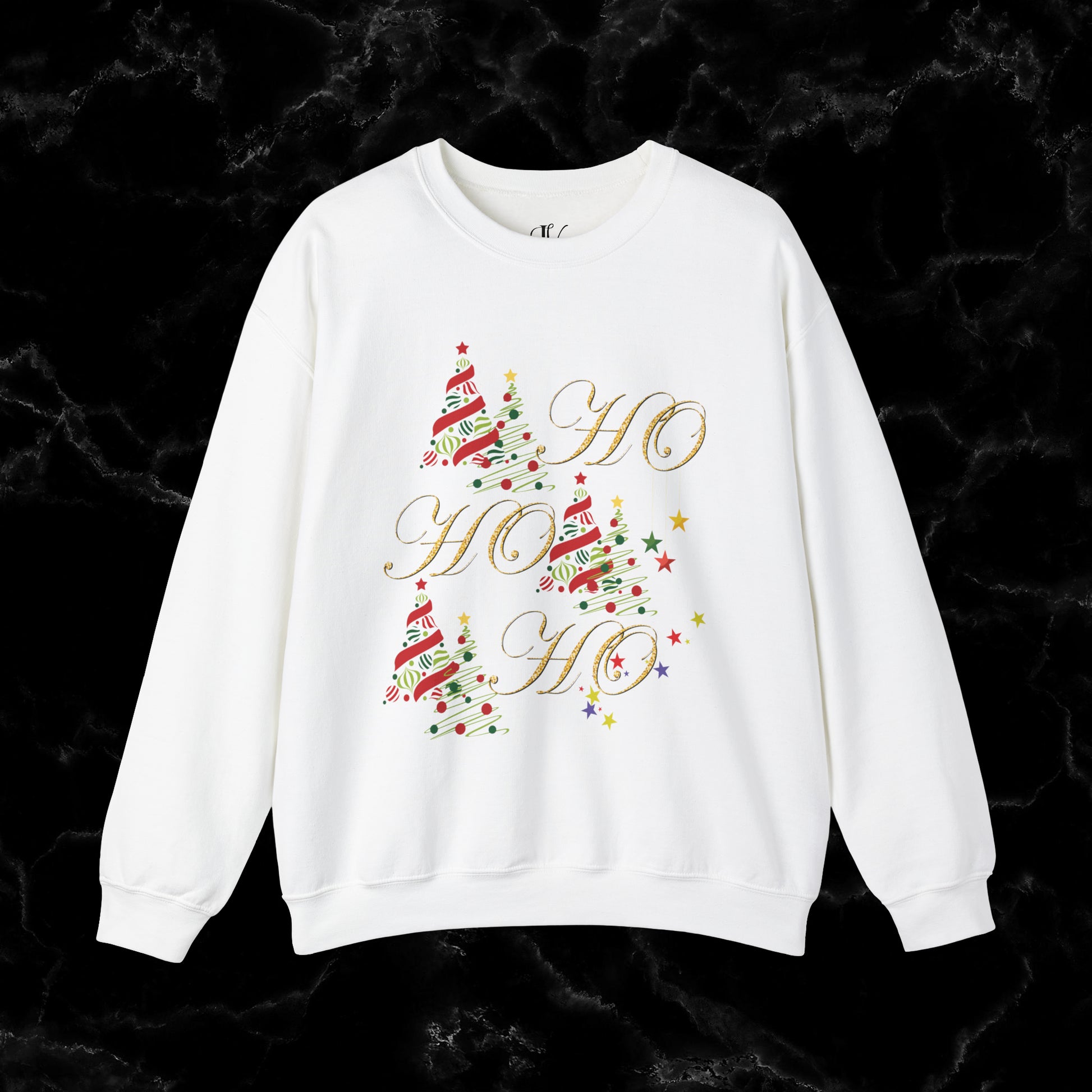 Ho Ho Ho Sweatshirt | Christmas Shirt - Christmas Gift - Santa Shirt - Holiday Shirt - Christmas Trees Sweatshirt - Cute Christmas Tee Sweatshirt S White 