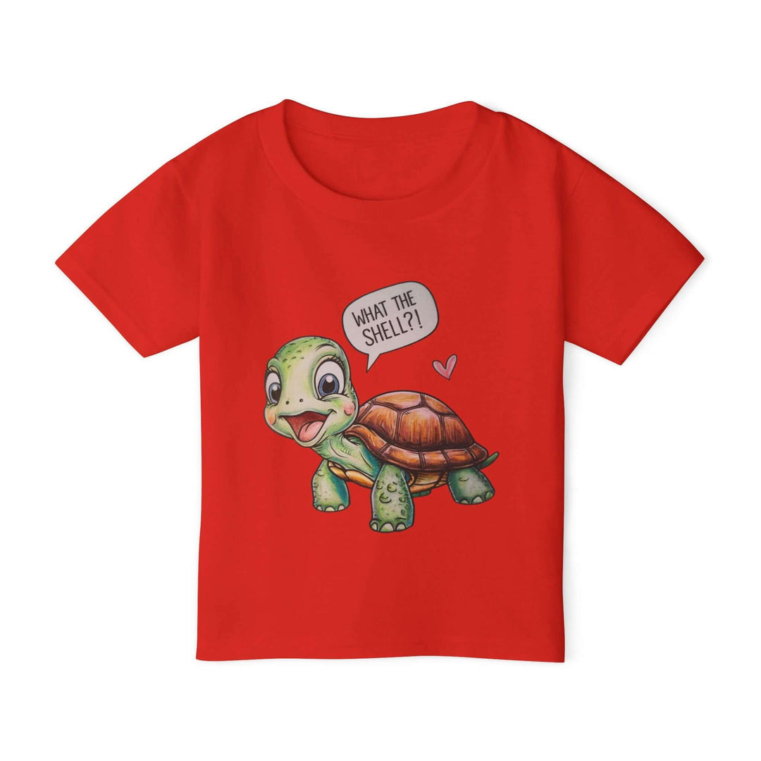 Toddler T-shirt Cute Cartoon Turtle WHAT THE SHELL Kids clothes Printify Red 2T