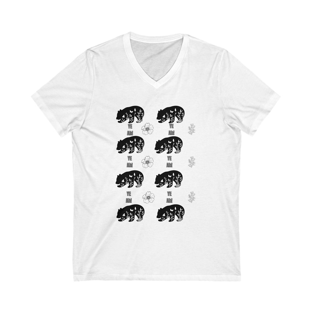 Graphic Bear Pattern Unisex Tee V-neck Printify XS White