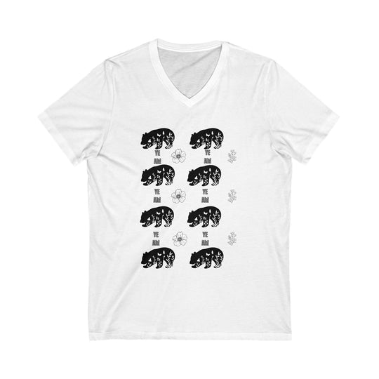 Graphic Bear Pattern Unisex Tee V-neck Printify XS White