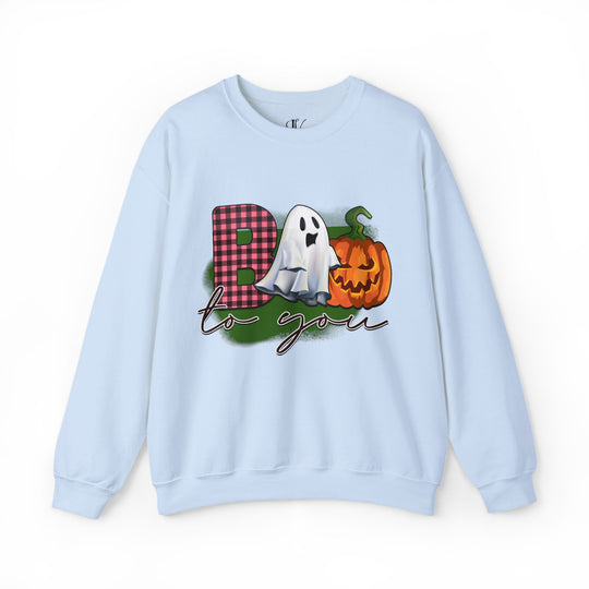 Boo To You! Cute Ghost and Pumpkin Sweatshirt Sweatshirt Printify S Light Blue