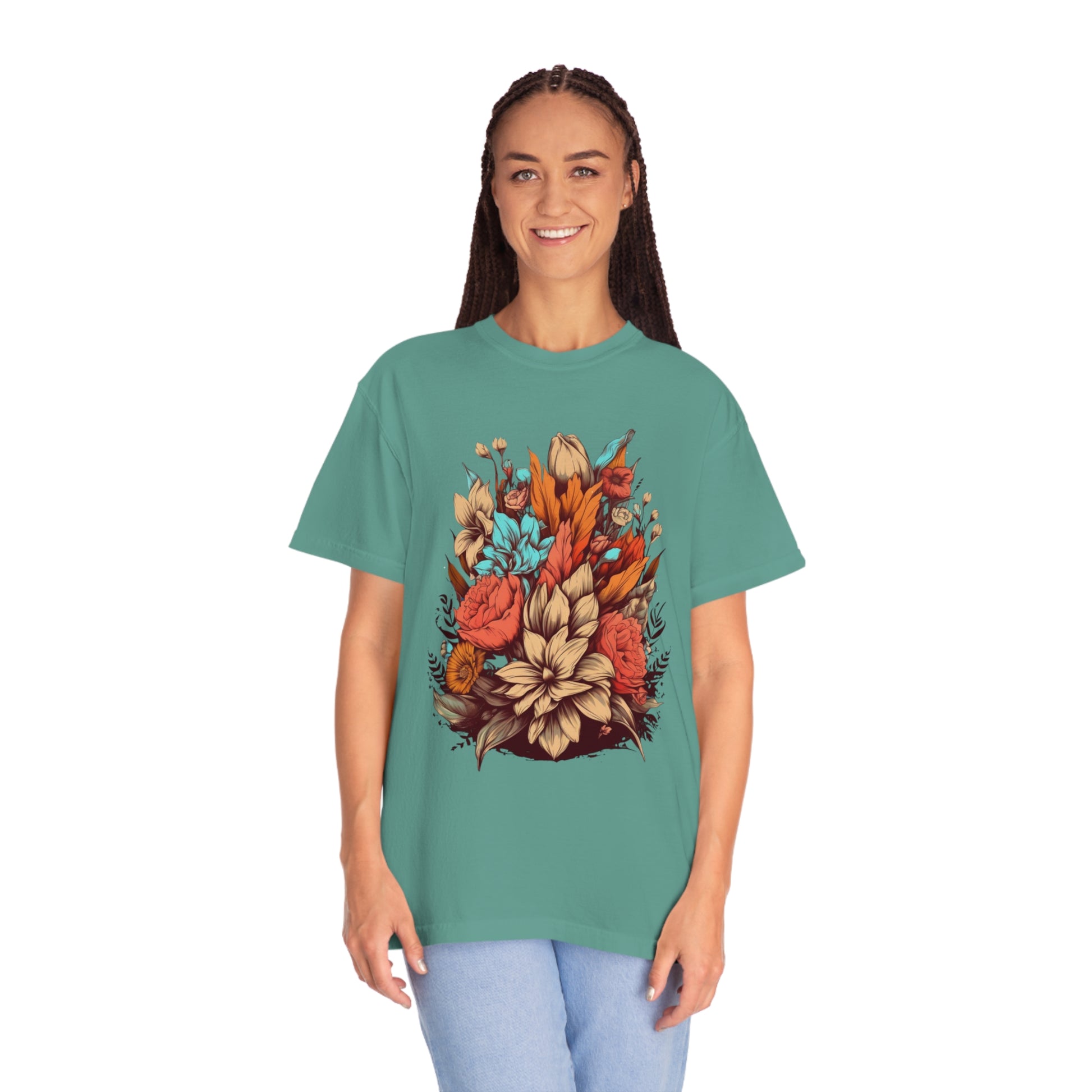 Boho Wildflowers Floral Nature Shirt | Garment Dyed Boho Tee for Nature Lovers T-Shirt Light Green S 